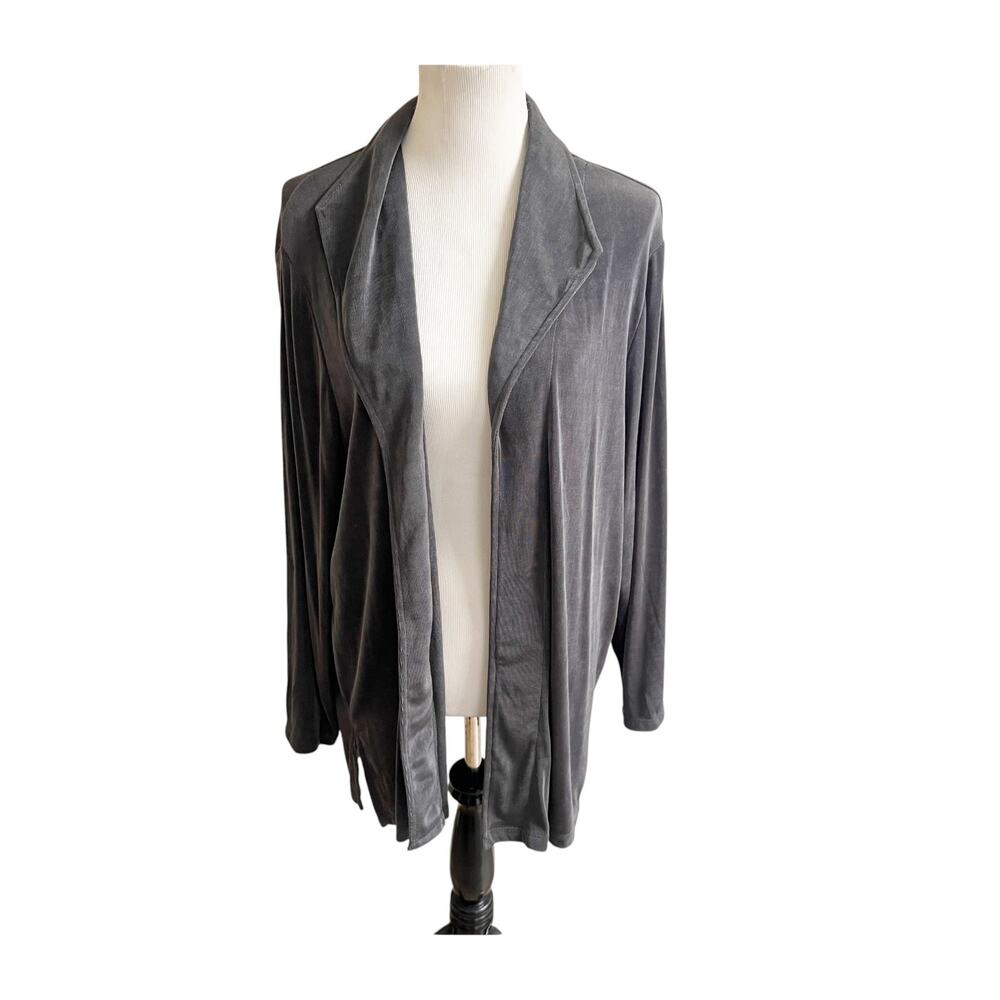Citiknits Slinky Cardigan Women's 2X Charcoal Gray Long Sleeve Open Front Preppy